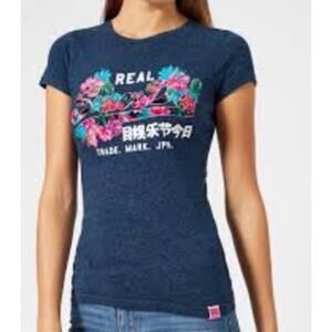 SuperDry 1954 Heritage Women's Hawaiian Print Navy Blue Graphic Tee 10